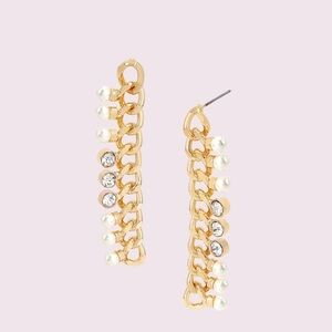 Betsey Johnson Pearl & Stone Chain Earrings